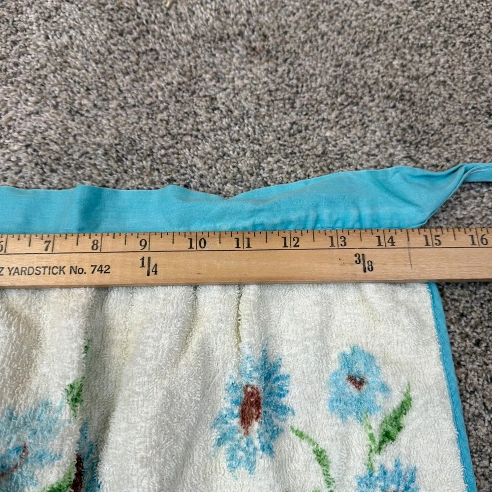 Vintage Terry Cloth Towel Half Apron Blue‎ Floral Pocket Handmade Retro Kitchen